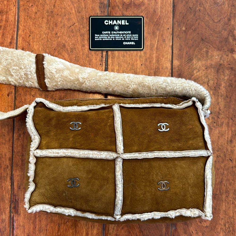 CHANEL Brown Lamb Suede, CC logo Shoulder Bag.